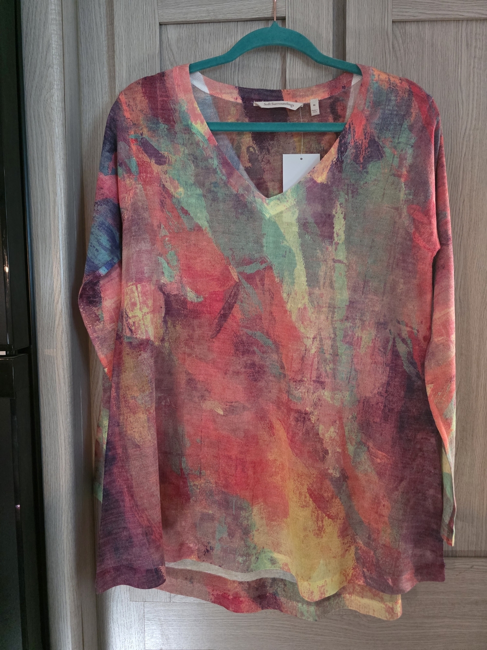 Soft Surroundings Multicolor V-Neck Long Sleeve Tunic NEW MED